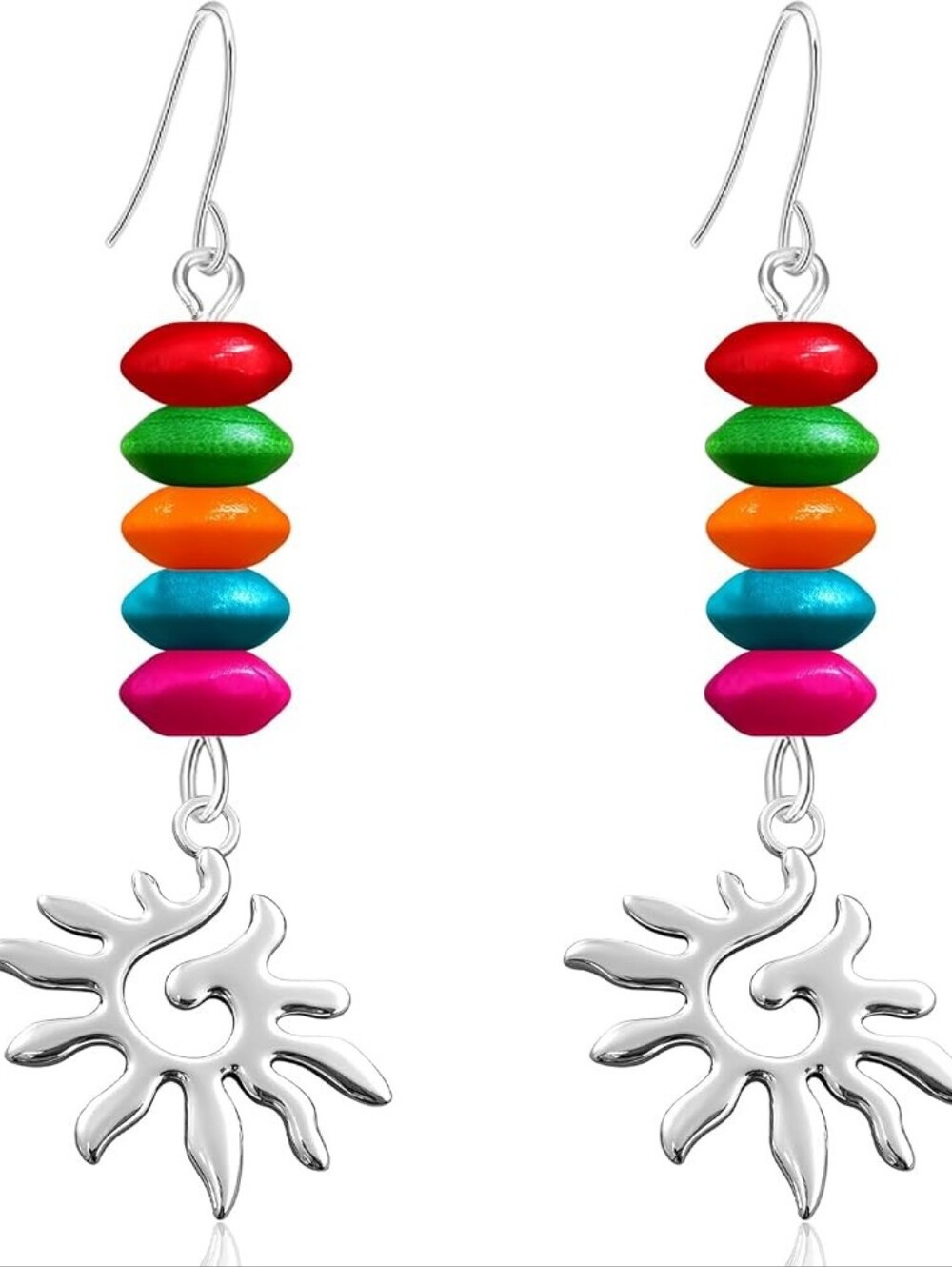 Boho Unique Wooden Bead Sun Dangle Drop Earrings
